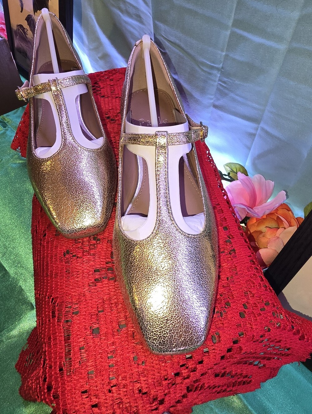 Paolo Metallic Gold T-Strap Flats